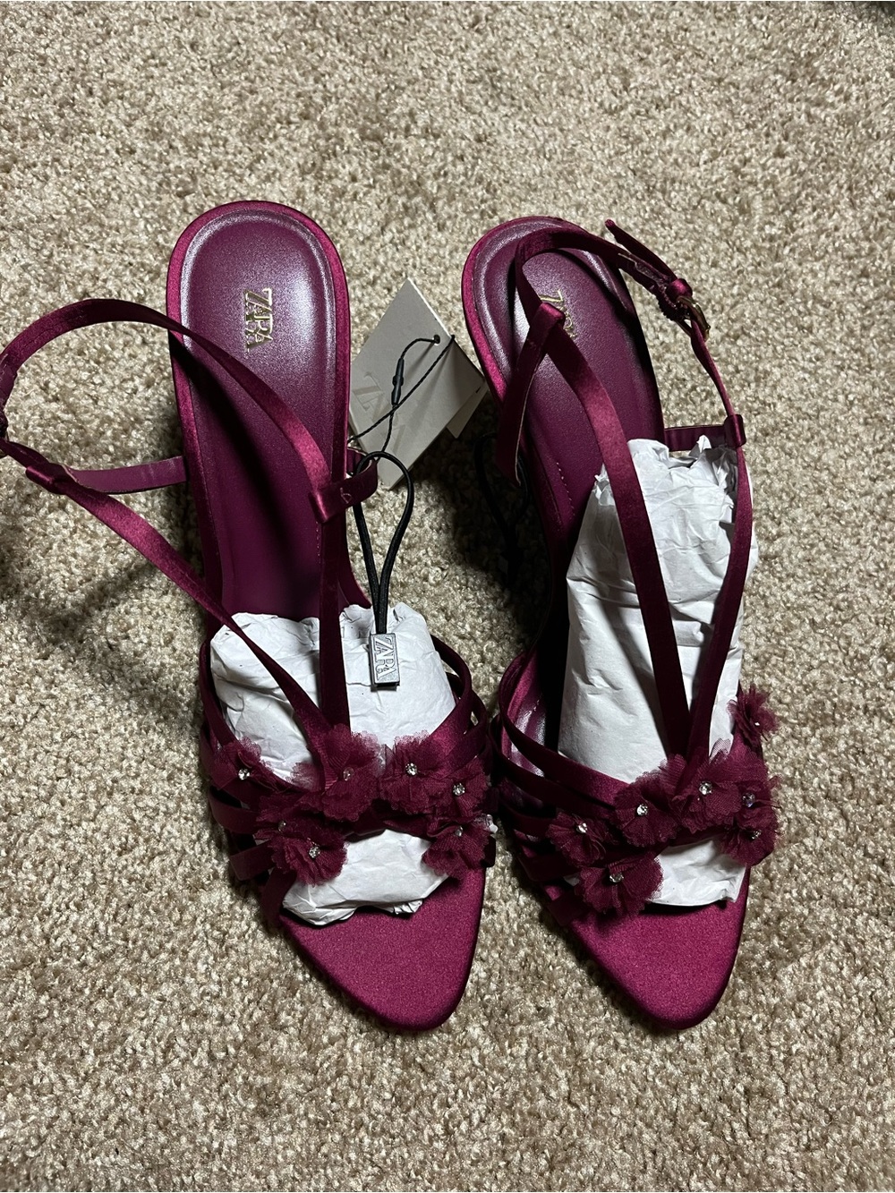 Zara Magenta Floral Satin Slingback Heels